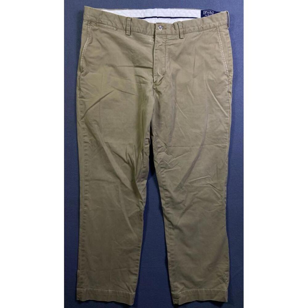 Ralph Lauren Men's The Polo Chino Khaki Stretch Pants Flat Front Size 38x30 (29)